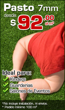 Pasto Sintetico 7 mm desde $92.00 el metro cuadrado.  Ideal para: Kinders, Guarderias y Salones de Eventos